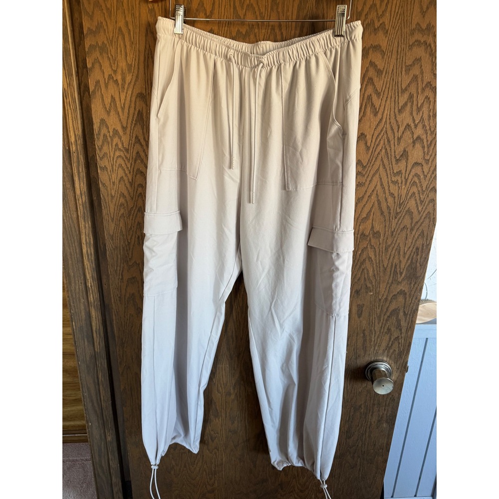 Gilly Hicks‎ Women Cargo Pants Beige Elastic Waist Bungee Hem Size L